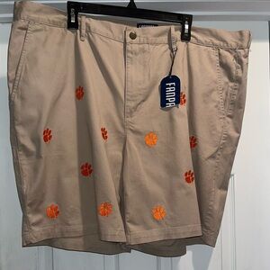 NWT, Men’s Tan Shorts, Clemson Orange Paw Prints, Size Waist 35